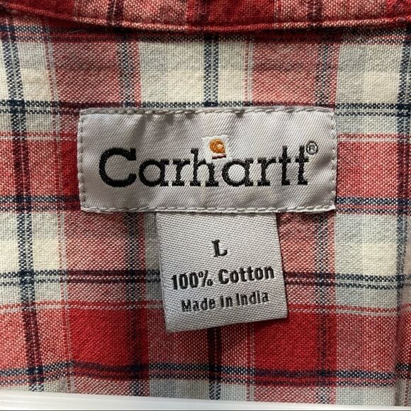 Carhartt Large Red Plaid Cotton Button-Up Shirt - Picture 3 of 11